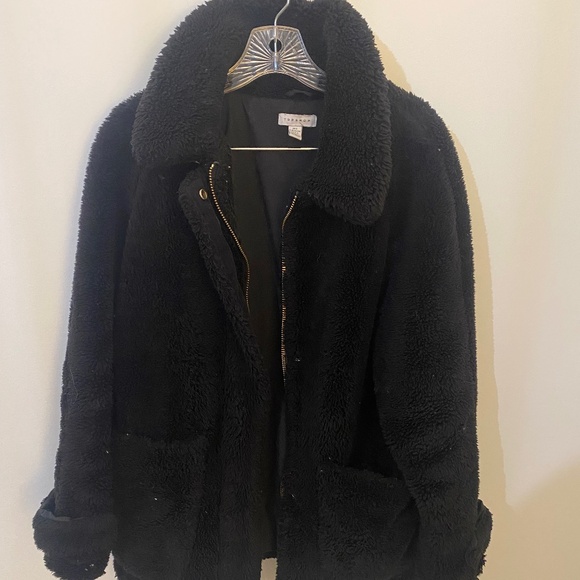 Topshop Black Fluffy Coat - Picture 1 of 5